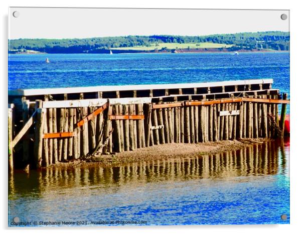 Pilings under a dock Acrylic by Stephanie Moore