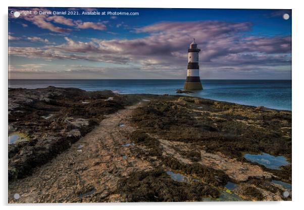 Sunset at Trwyn Du Lighthouse, Penmon, Anglesey  Acrylic by Derek Daniel