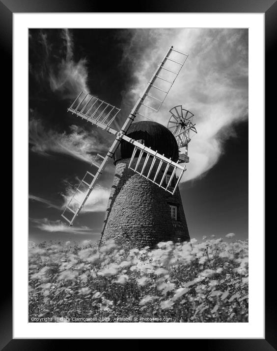 Whitburn Windmill (Monochrome) Framed Mounted Print by Gary Clarricoates