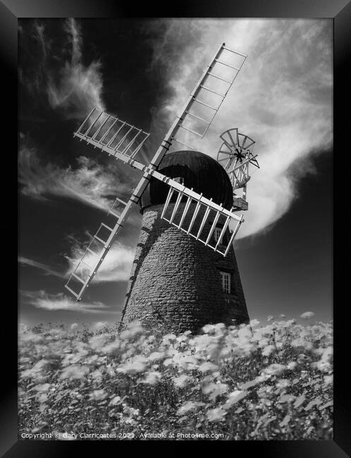 Whitburn Windmill (Monochrome) Framed Print by Gary Clarricoates