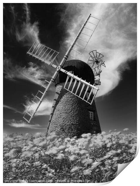 Whitburn Windmill (Monochrome) Print by Gary Clarricoates