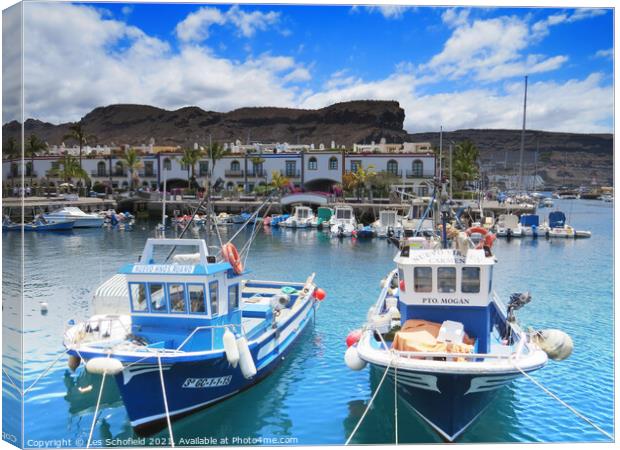 Fishing Boats in Mogan Gran Canaria Canvas Print by Les Schofield