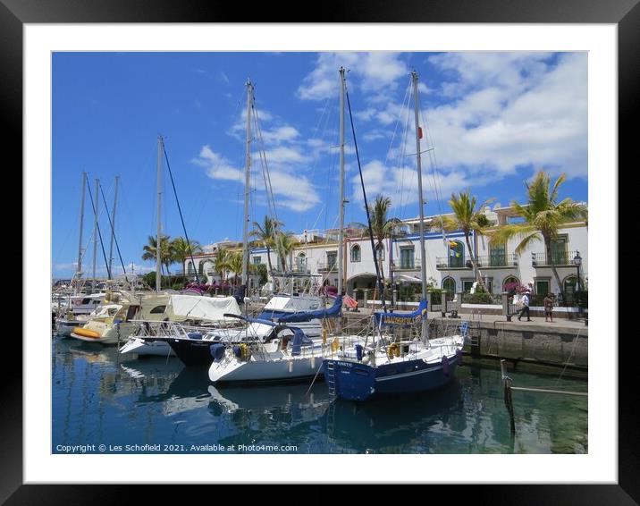 Yachts in Mogan Harbour Gran Canaria Spain Framed Mounted Print by Les Schofield