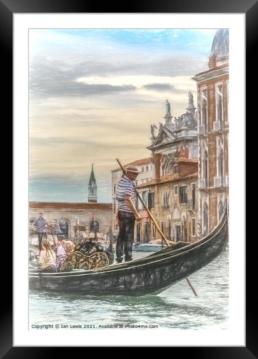 Gondola On The Grand Canal Venice Framed Mounted Print by Ian Lewis