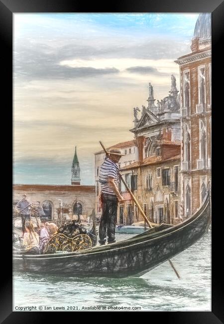 Gondola On The Grand Canal Venice Framed Print by Ian Lewis