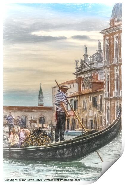 Gondola On The Grand Canal Venice Print by Ian Lewis