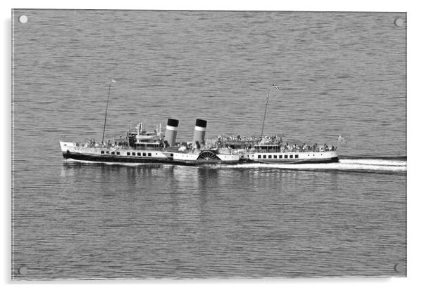 PS Waverley , just left Largs. (black&white) Acrylic by Allan Durward Photography