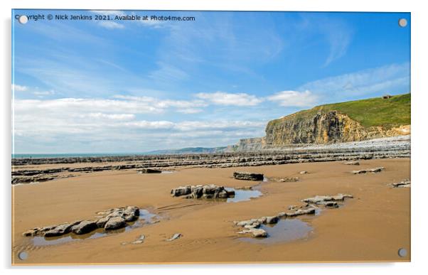 Monk Nash Beach looking West Glamorgan Coast Acrylic by Nick Jenkins