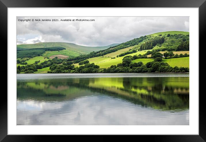 Talybont Reservoir and Reflections Brecon Beacons  Framed Mounted Print by Nick Jenkins