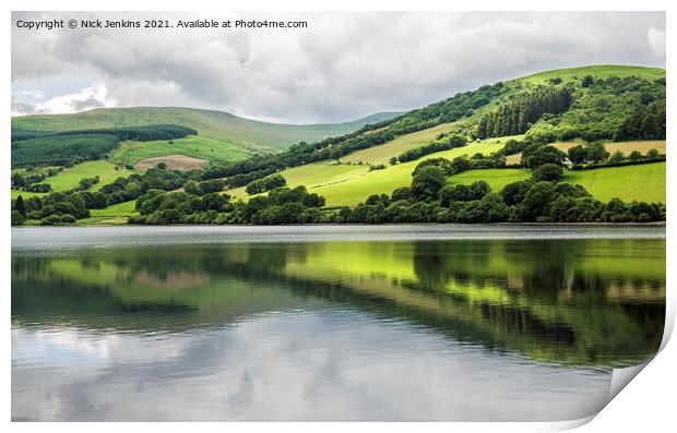Talybont Reservoir and Reflections Brecon Beacons  Print by Nick Jenkins
