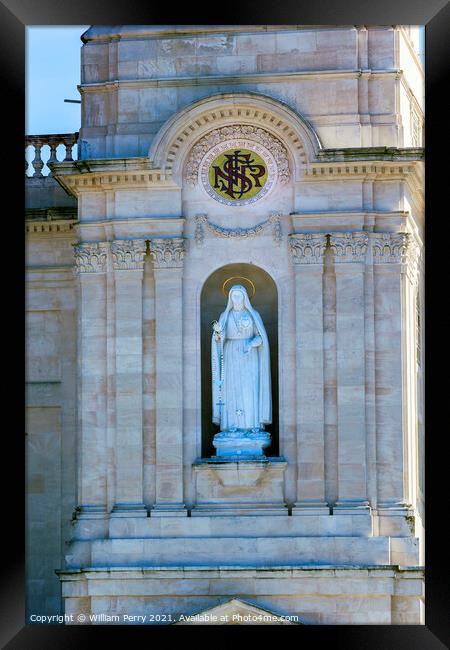 White Mary Statue Basilica of Lady of Rosary Fatima Portugal Framed Print by William Perry