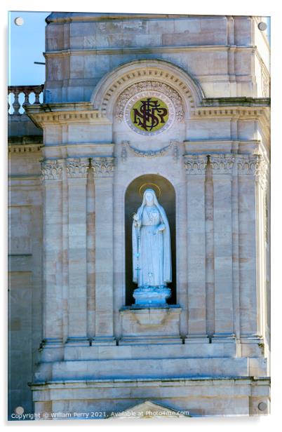 White Mary Statue Basilica of Lady of Rosary Fatima Portugal Acrylic by William Perry
