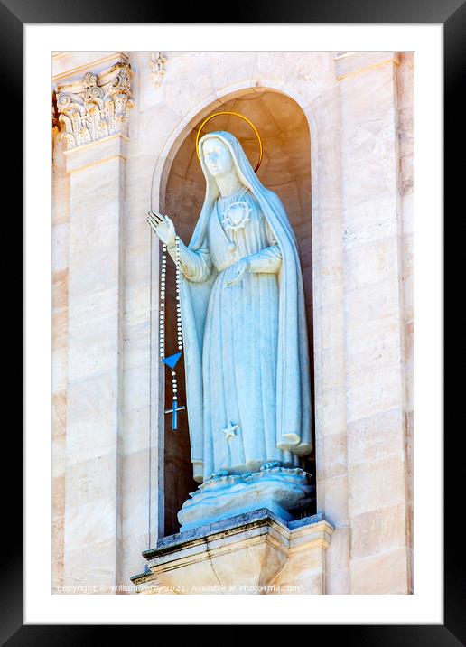 Mary Statue Bell Tower Lady of Rosary Fatima Portugal Framed Mounted Print by William Perry