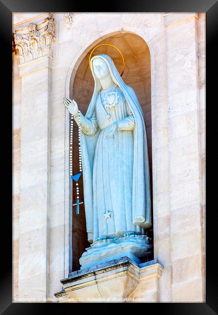 Mary Statue Bell Tower Lady of Rosary Fatima Portugal Framed Print by William Perry