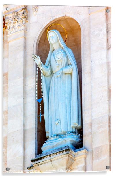 Mary Statue Bell Tower Lady of Rosary Fatima Portugal Acrylic by William Perry