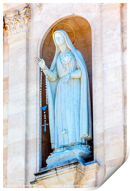 Mary Statue Bell Tower Lady of Rosary Fatima Portugal Print by William Perry
