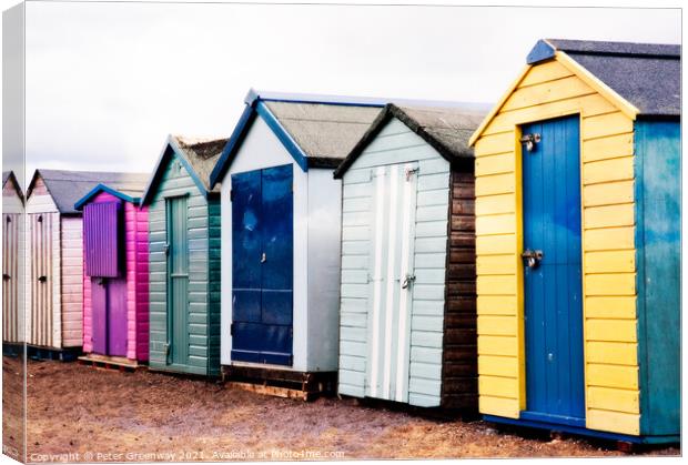 Colourful Beach Huts On 'Back Beach', Teignmouth,  Canvas Print by Peter Greenway