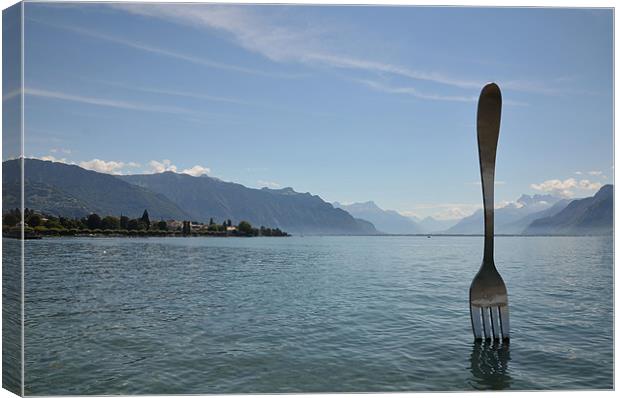 Food for thought on Lake Geneva Canvas Print by Russell Deaney