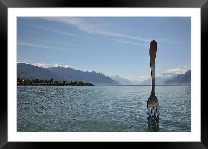 Food for thought on Lake Geneva Framed Mounted Print by Russell Deaney