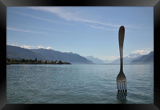 Food for thought on Lake Geneva Framed Print by Russell Deaney