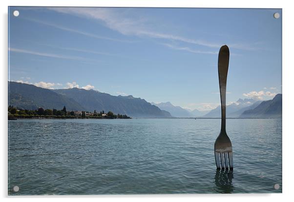 Food for thought on Lake Geneva Acrylic by Russell Deaney
