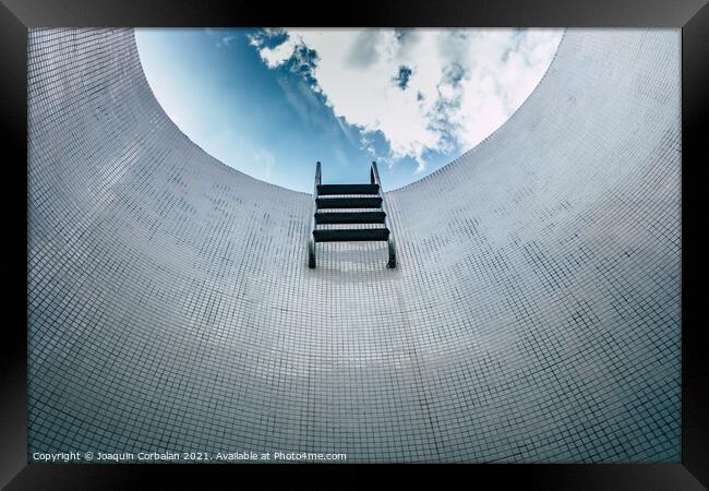 Sparse staircase of an empty pool, seen from below, minimalist t Framed Print by Joaquin Corbalan