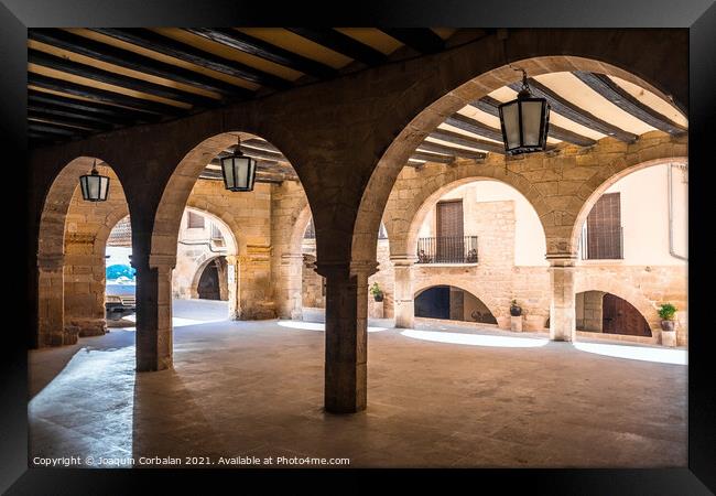 La Fresneda, Spain - July 11, 2021: Shaded atriums and patios be Framed Print by Joaquin Corbalan