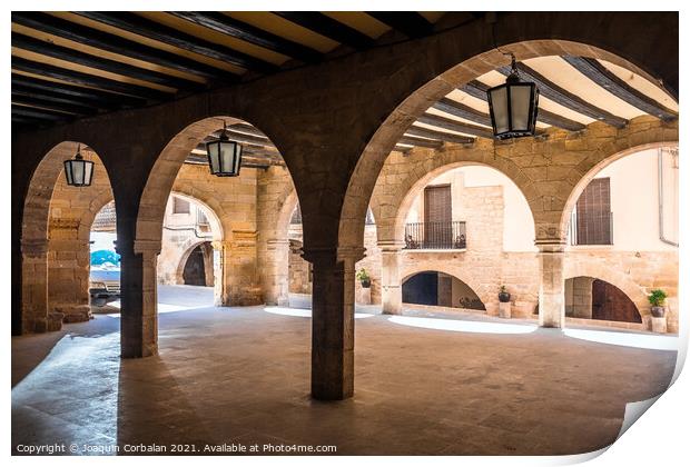 La Fresneda, Spain - July 11, 2021: Shaded atriums and patios be Print by Joaquin Corbalan