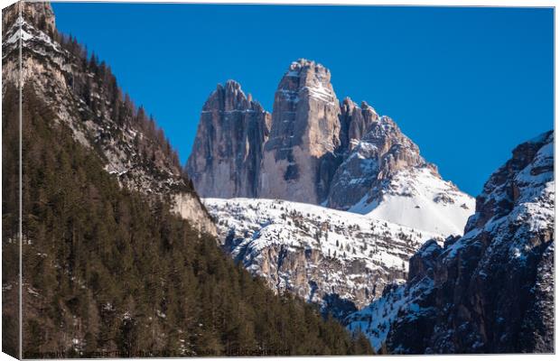 Tre Cime di Lavaredo in Winter, Three Peaks in the Sexten Alps Canvas Print by Dietmar Rauscher