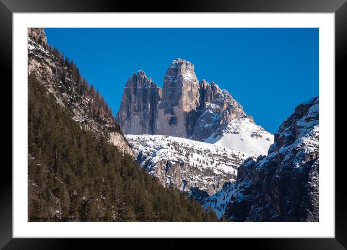 Tre Cime di Lavaredo in Winter, Three Peaks in the Sexten Alps Framed Mounted Print by Dietmar Rauscher