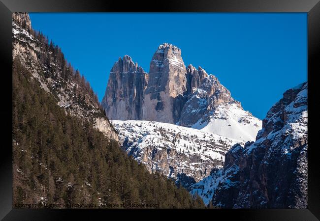 Tre Cime di Lavaredo in Winter, Three Peaks in the Sexten Alps Framed Print by Dietmar Rauscher