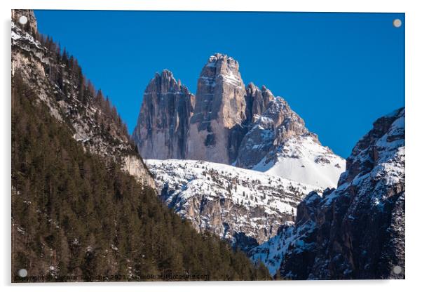 Tre Cime di Lavaredo in Winter, Three Peaks in the Sexten Alps Acrylic by Dietmar Rauscher