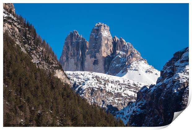 Tre Cime di Lavaredo in Winter, Three Peaks in the Sexten Alps Print by Dietmar Rauscher