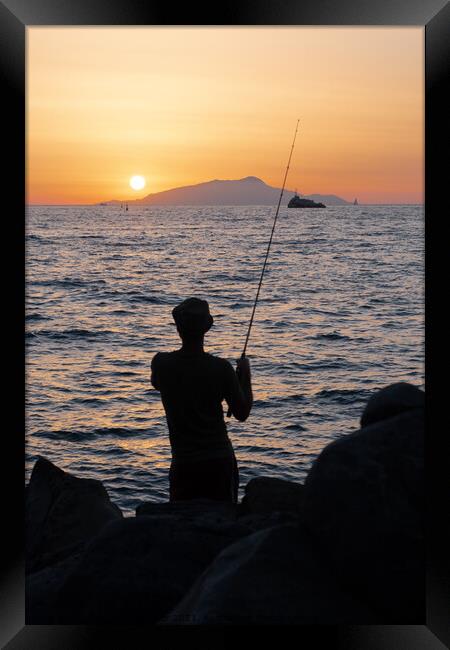 Fisherman on the Sorrentine Coast in the Sunset across Ischia Framed Print by Dietmar Rauscher