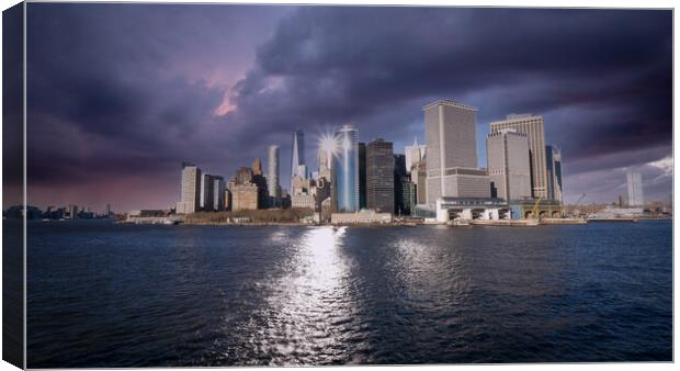 Amazing Manhattan Skyline downtown view from Hudson River Canvas Print by Erik Lattwein