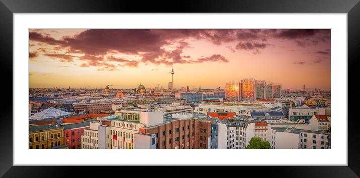 Sunset over the city of Berlin Germany - aerial view Framed Mounted Print by Erik Lattwein