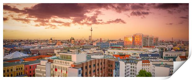 Sunset over the city of Berlin Germany - aerial view Print by Erik Lattwein