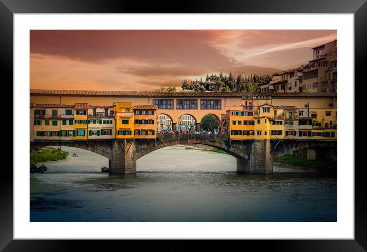 Famous Ponte Vecchio Bridge in Florence Framed Mounted Print by Erik Lattwein