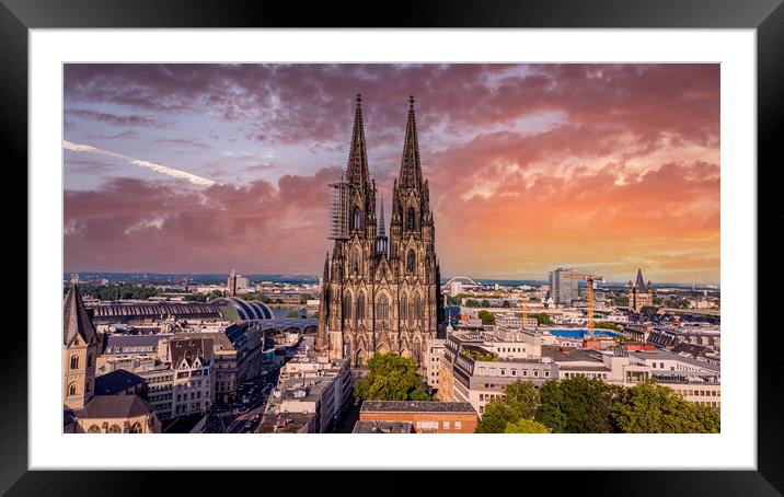Cologne Cathedral - the iconic church in the city center - aeria Framed Mounted Print by Erik Lattwein
