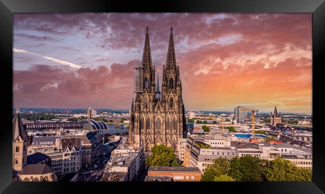 Cologne Cathedral - the iconic church in the city center - aeria Framed Print by Erik Lattwein