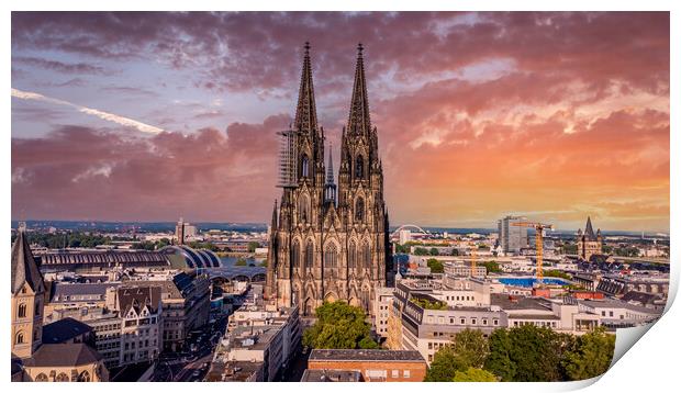 Cologne Cathedral - the iconic church in the city center - aeria Print by Erik Lattwein