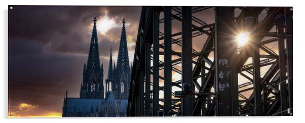 Silhouette of Cologne Cathedral and Hohenzollern Bridge - CITY O Acrylic by Erik Lattwein