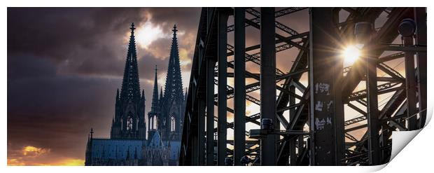 Silhouette of Cologne Cathedral and Hohenzollern Bridge - CITY O Print by Erik Lattwein