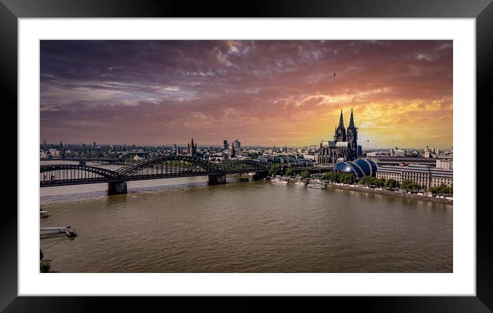The bridges over River Rhine in Cologne - CITY OF COLOGNE, GERMA Framed Mounted Print by Erik Lattwein