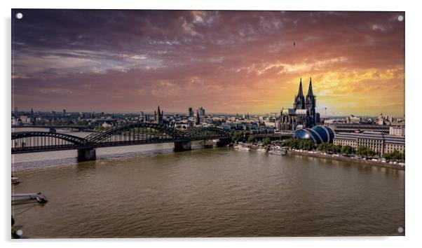 The bridges over River Rhine in Cologne - CITY OF COLOGNE, GERMA Acrylic by Erik Lattwein