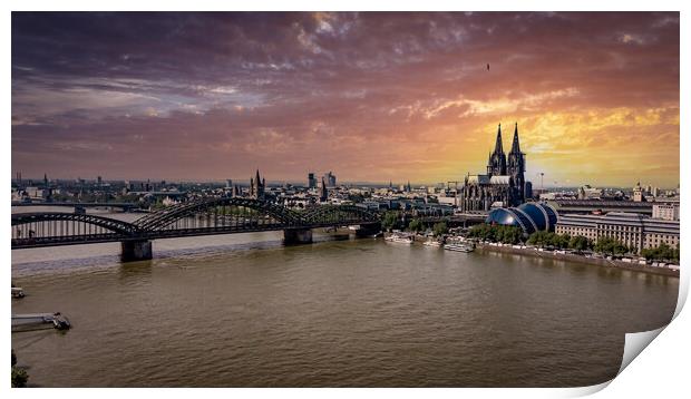 The bridges over River Rhine in Cologne - CITY OF COLOGNE, GERMA Print by Erik Lattwein