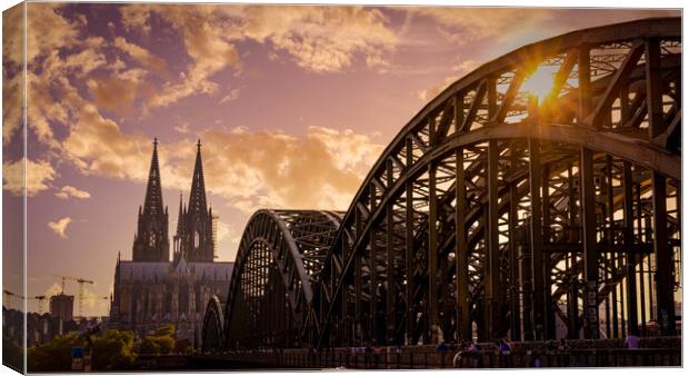 Famous Hohenzollern Bridge in Cologne leading to the Cathedral - Canvas Print by Erik Lattwein