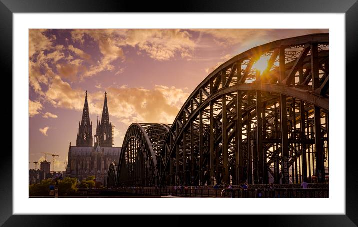 Famous Hohenzollern Bridge in Cologne leading to the Cathedral - Framed Mounted Print by Erik Lattwein