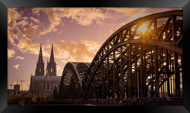 Famous Hohenzollern Bridge in Cologne leading to the Cathedral - Framed Print by Erik Lattwein