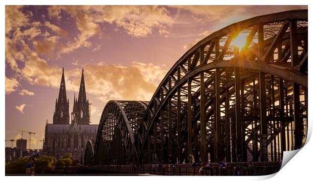 Famous Hohenzollern Bridge in Cologne leading to the Cathedral - Print by Erik Lattwein